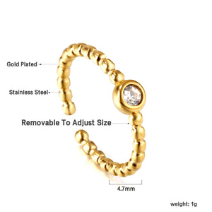 Simple niche light luxury finger ring jewelry stainless steel plated 18K open round bead zirconia ring