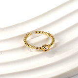 Simple niche light luxury finger ring jewelry stainless steel plated 18K open round bead zirconia ring