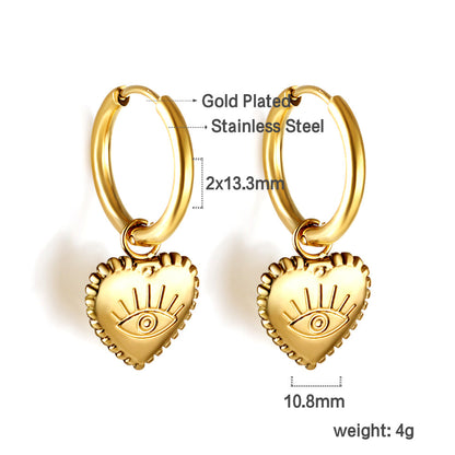 2x14mm round heart earrings with eye pattern asonjewelry