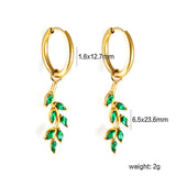 1.6x10mm I.D. Circle with 6.5*23.6mm Leaf Green Diamond Stud Earrings