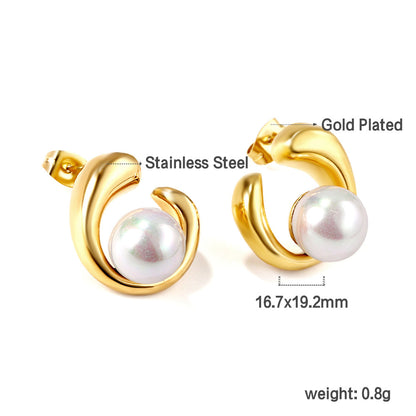 Shaped half circle with white pearl earrings 18k gold asonjewelry