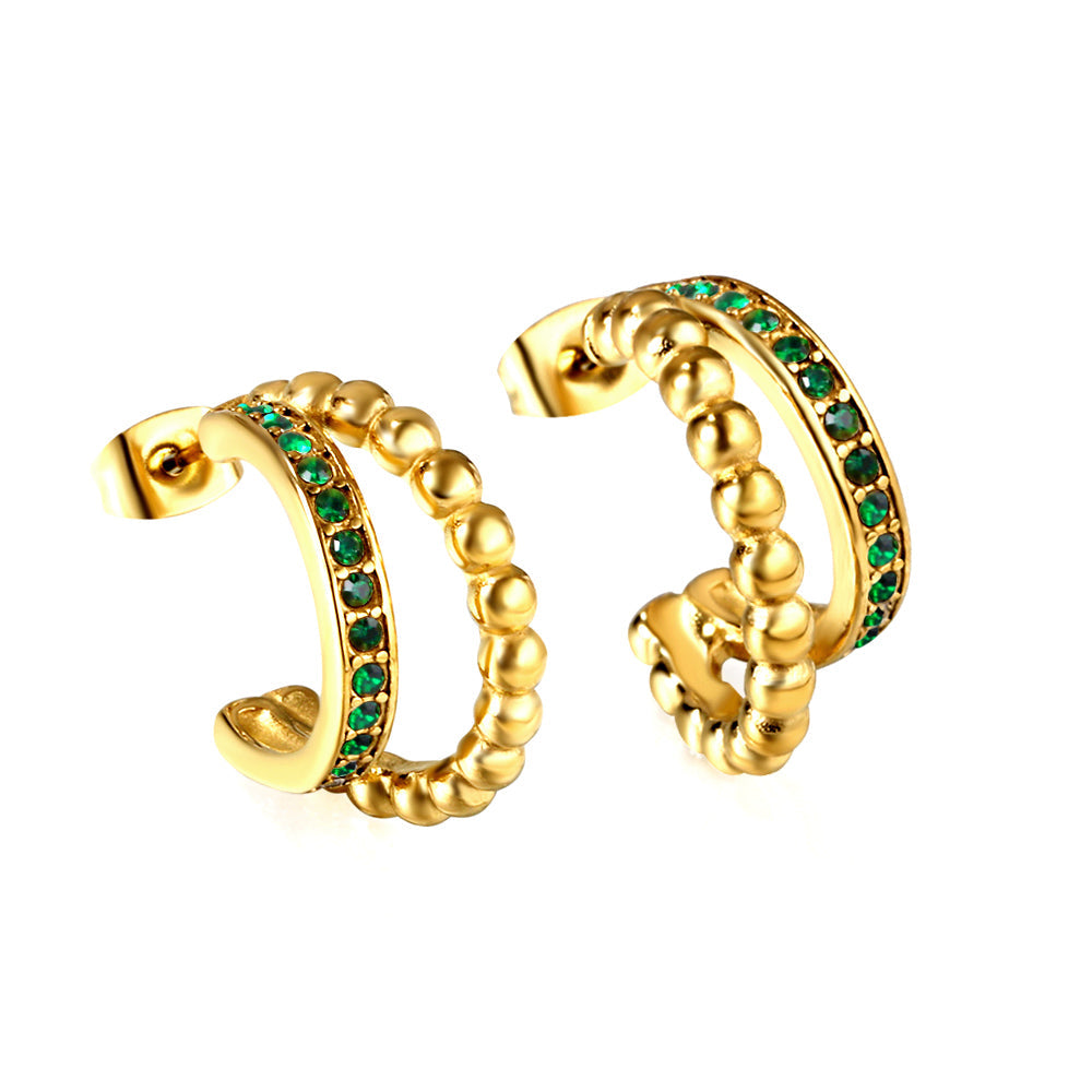 Open half round with white - green diamond earring clasp 8.5*20.5mm asonjewelry