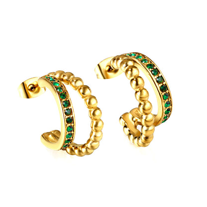 Open half round with white - green diamond earring clasp 8.5*20.5mm asonjewelry