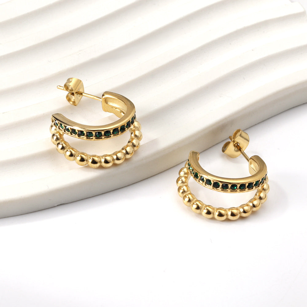 Open half round with white - green diamond earring clasp 8.5*20.5mm asonjewelry