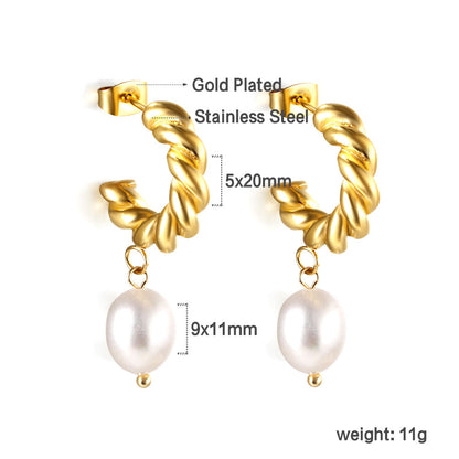 Half circle with white pearl earrings 18k gold asonjewelry