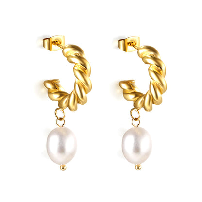 Half circle with white pearl earrings 18k gold asonjewelry