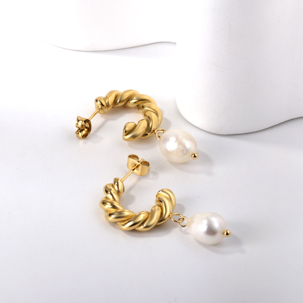 Half circle with white pearl earrings 18k gold asonjewelry