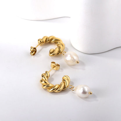 Half circle with white pearl earrings 18k gold asonjewelry