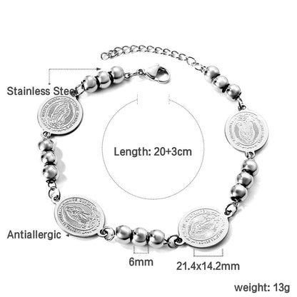 4 oval figures + 3 steel beads charm bracelet 20+3cm asonjewelry