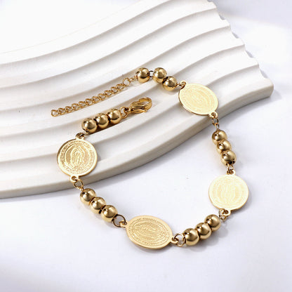 4 oval figures + 3 steel beads charm bracelet 20+3cm asonjewelry