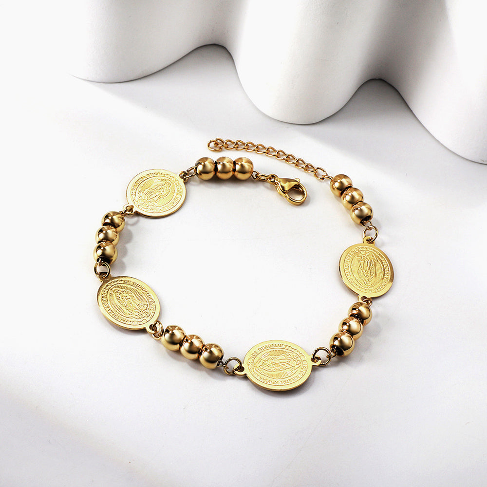 4 oval figures + 3 steel beads charm bracelet 20+3cm asonjewelry