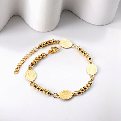 4 oval portraits + 5 steel beads charm bracelet asonjewelry