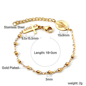 1 oval with portrait + 10 steel beads + cross charm bracelet 18+3cm