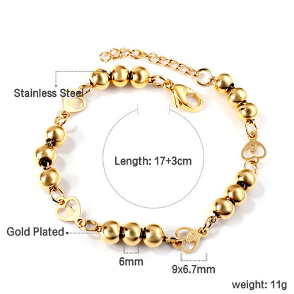 4 Heart Loop with Portrait + 3 Steel Beads Charm Bracelet 17+3cm asonjewelry