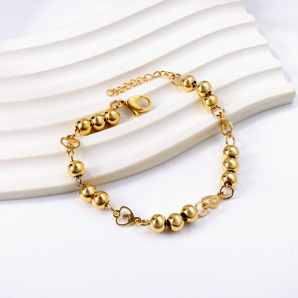 4 heart circle with portrait + 3 steel beads charm bracelet asonjewelry