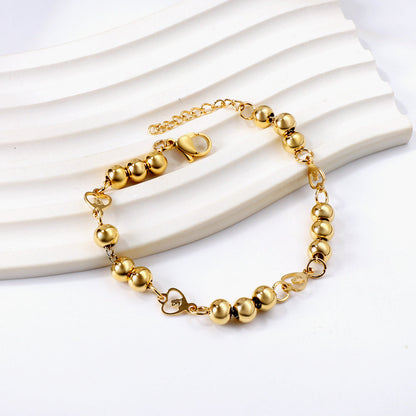 4 Heart Loop with Portrait + 3 Steel Beads Charm Bracelet 17+3cm asonjewelry