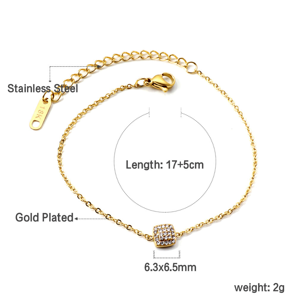 Square diamond pendant bracelet 17+5cm asonjewelry