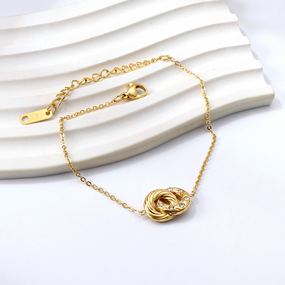 Double circle diamond pendant bracelet 17+5cm asonjewelry