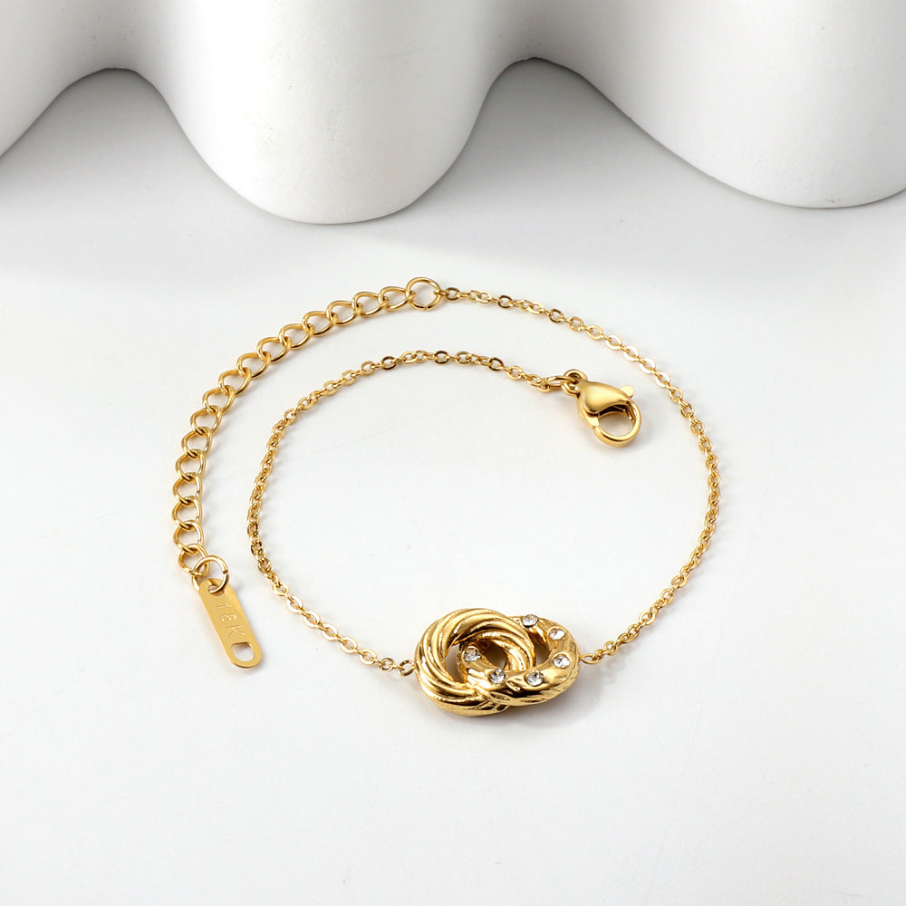 Double circle diamond pendant bracelet 17+5cm asonjewelry