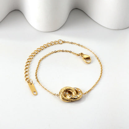 Double circle diamond pendant bracelet 17+5cm asonjewelry