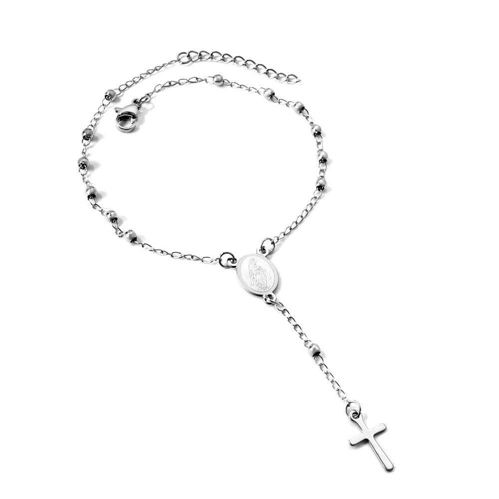 1 oval with portrait + 13 steel balls + cross pendant bracelet 22 + 3cm asonjewelry