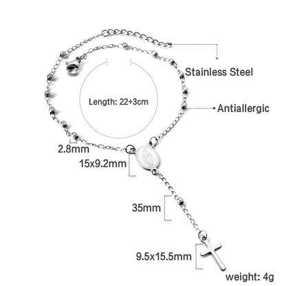 1 oval with portrait + 13 steel balls + cross pendant bracelet 22 + 3cm asonjewelry