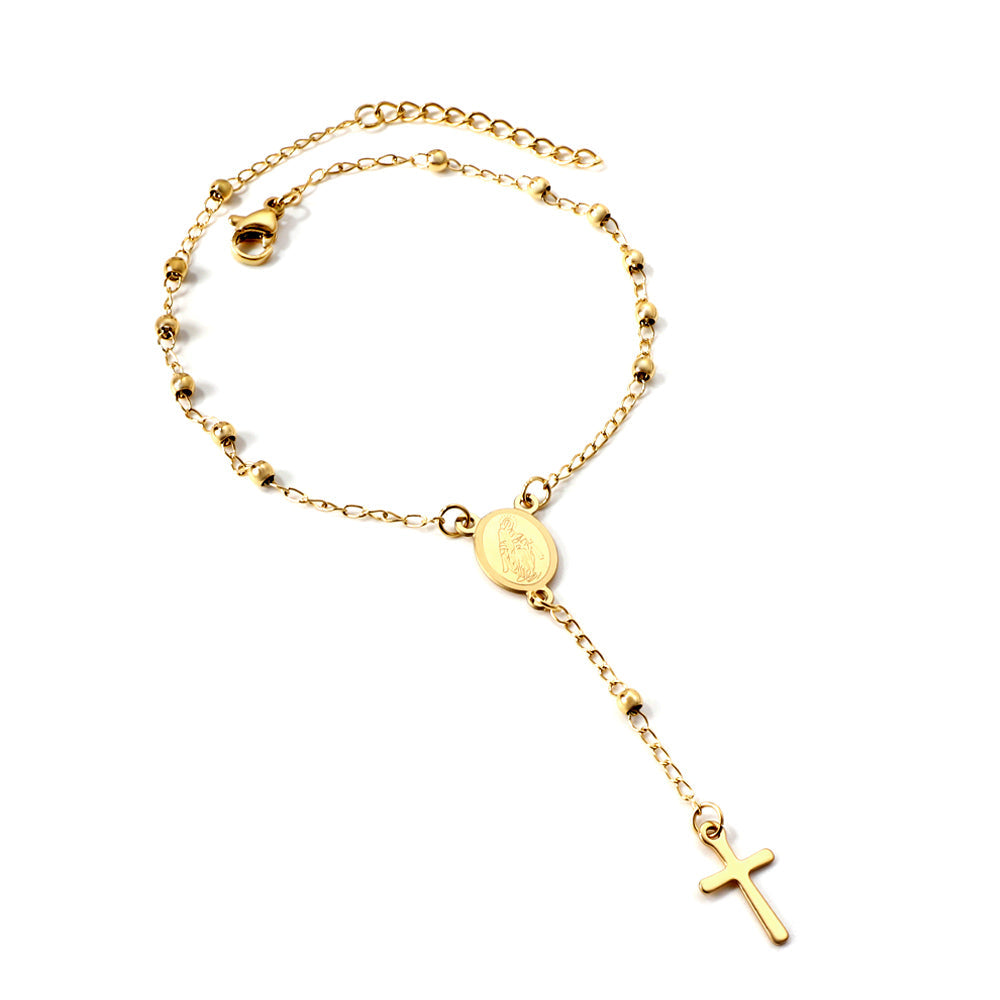 1 oval with portrait + 13 steel balls + cross pendant bracelet 22 + 3cm asonjewelry