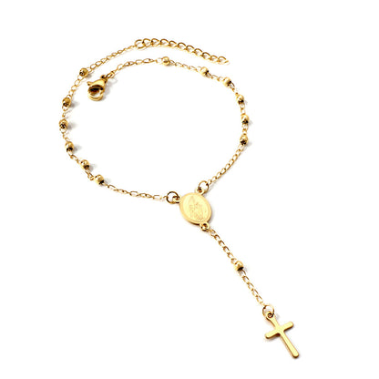 1 oval with portrait + 13 steel balls + cross pendant bracelet 22 + 3cm asonjewelry