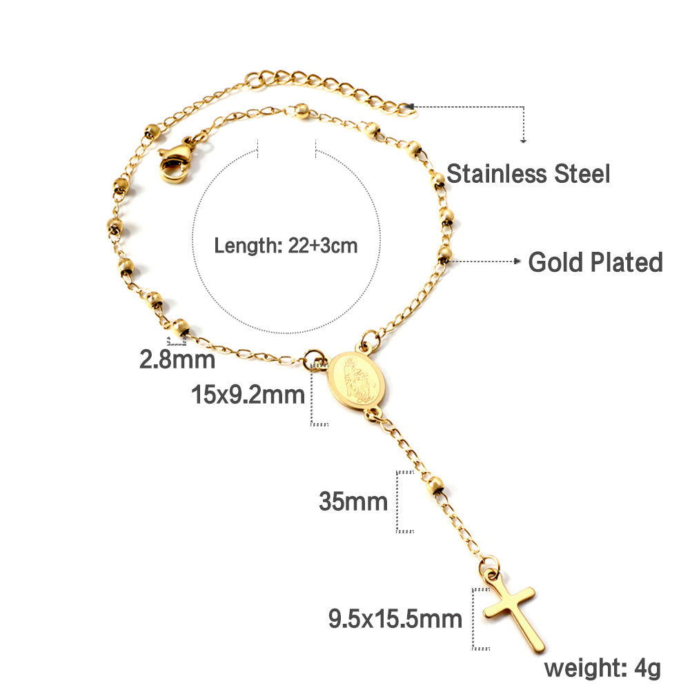 1 oval with portrait + 13 steel balls + cross pendant bracelet 22 + 3cm asonjewelry