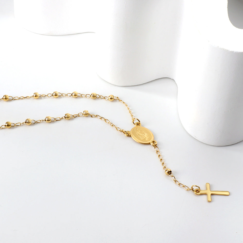 1 oval with portrait + 13 steel balls + cross pendant bracelet 22 + 3cm asonjewelry