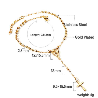 1 oval with portrait + 31 steel balls + cross pendant bracelet 23+3cm asonjewelry