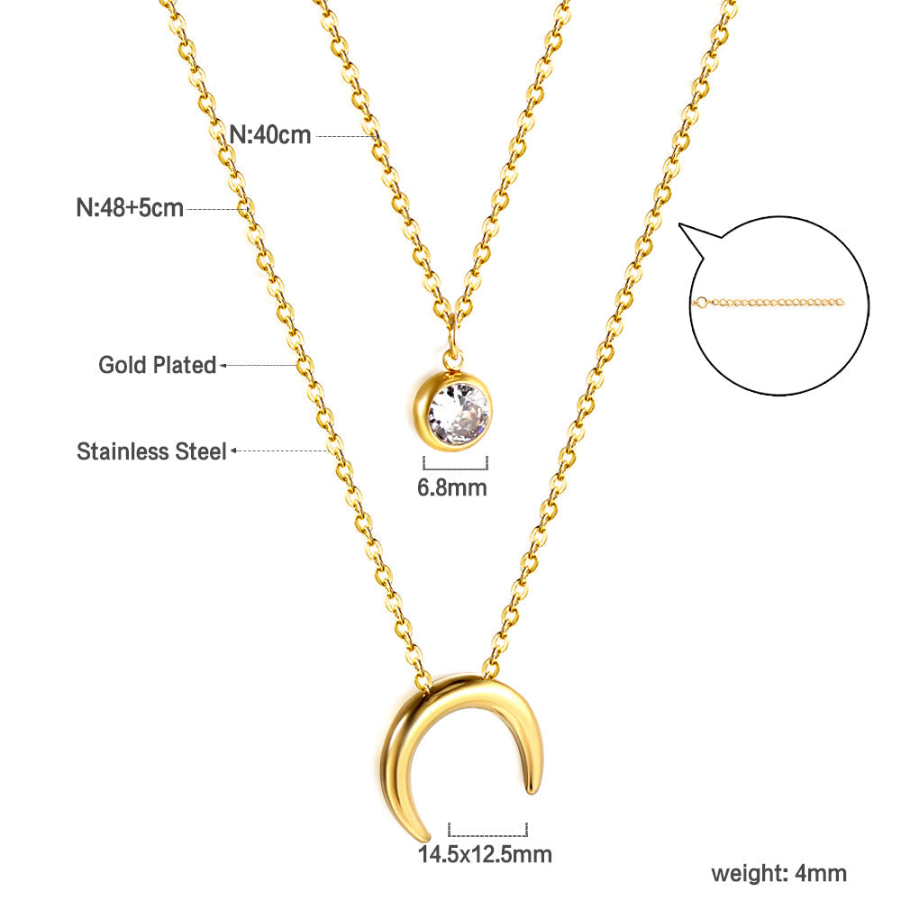 Moon + white diamond pendant double chain 48+5cm 18K gold asonjewelry