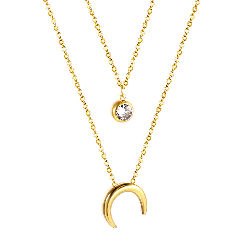 Moon + white diamond pendant double chain 48+5cm 18K gold asonjewelry
