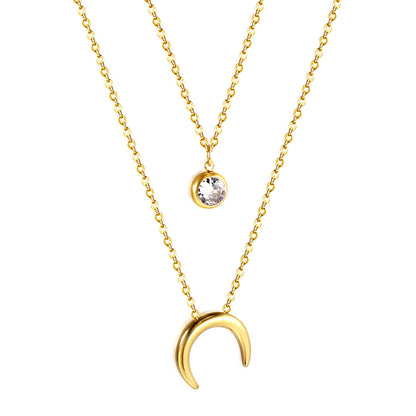Moon + white diamond pendant double chain 48 + 40 + 5 cm asonjewelry