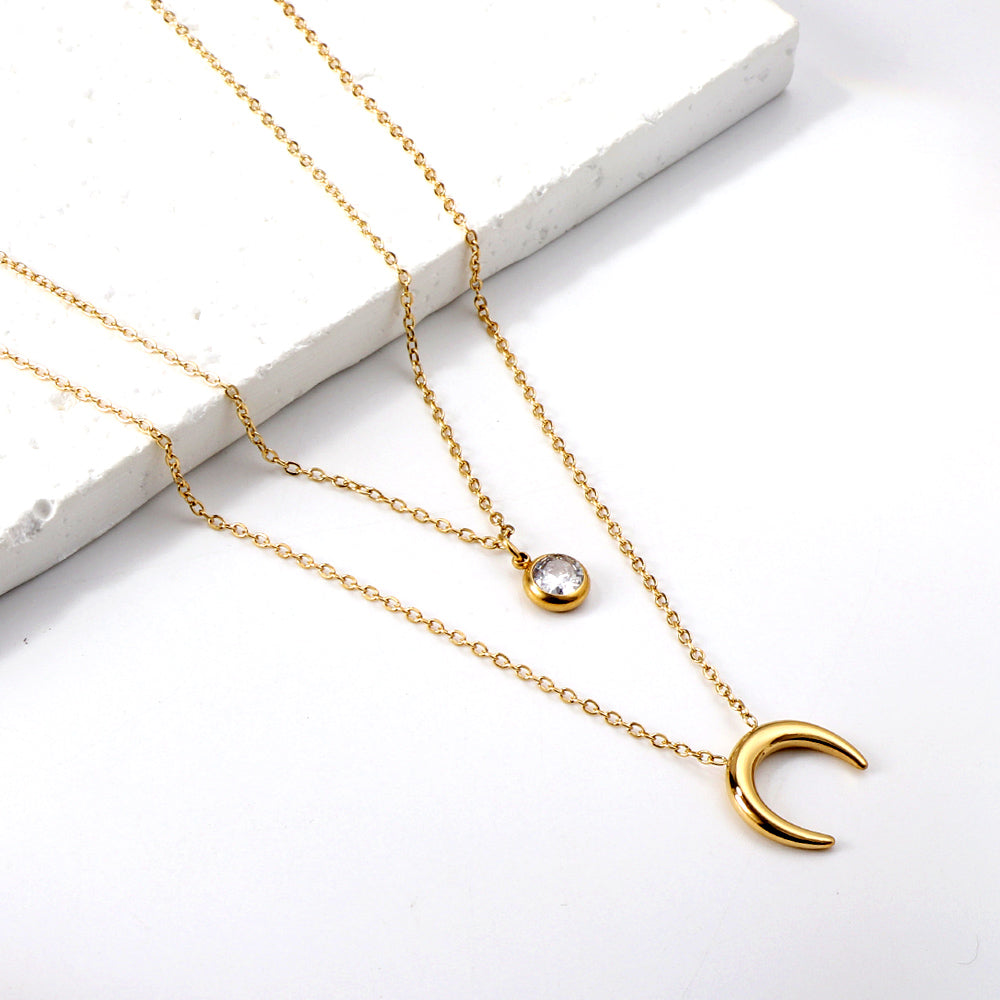 Moon + white diamond pendant double chain 48 + 40 + 5 cm asonjewelry