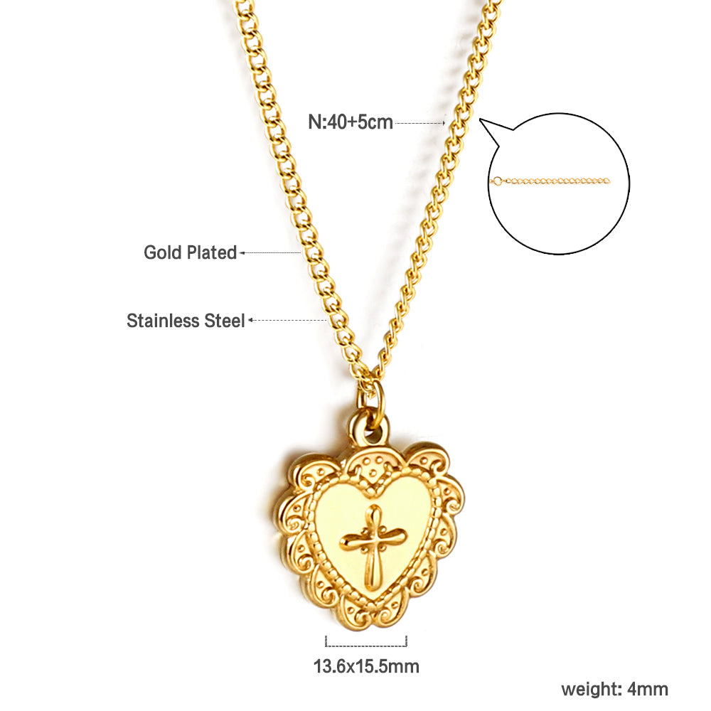 Heart with cross pendant necklace 40+5cm asonjewelry