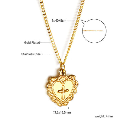 Heart with cross pendant necklace 40+5cm asonjewelry