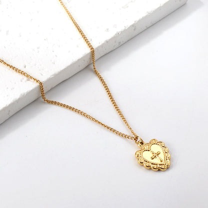 Heart with cross pendant necklace 40+5cm asonjewelry