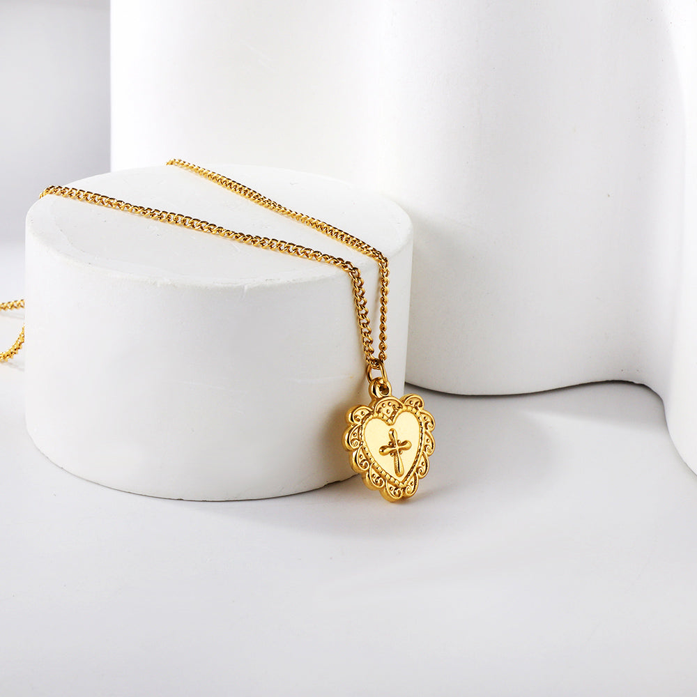 Heart with cross pendant necklace 40+5cm asonjewelry