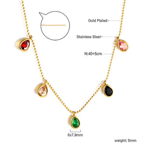 Water drop mixed color diamond pendant necklace 40+5cm