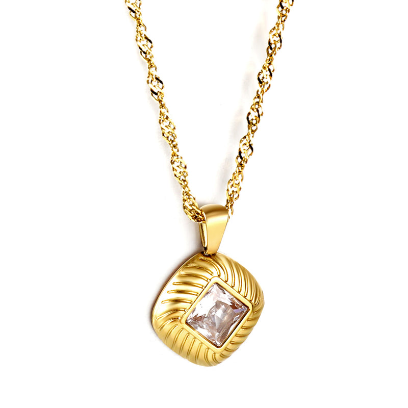 Collier pendentif carré avec diamants blancs 40+5cm
