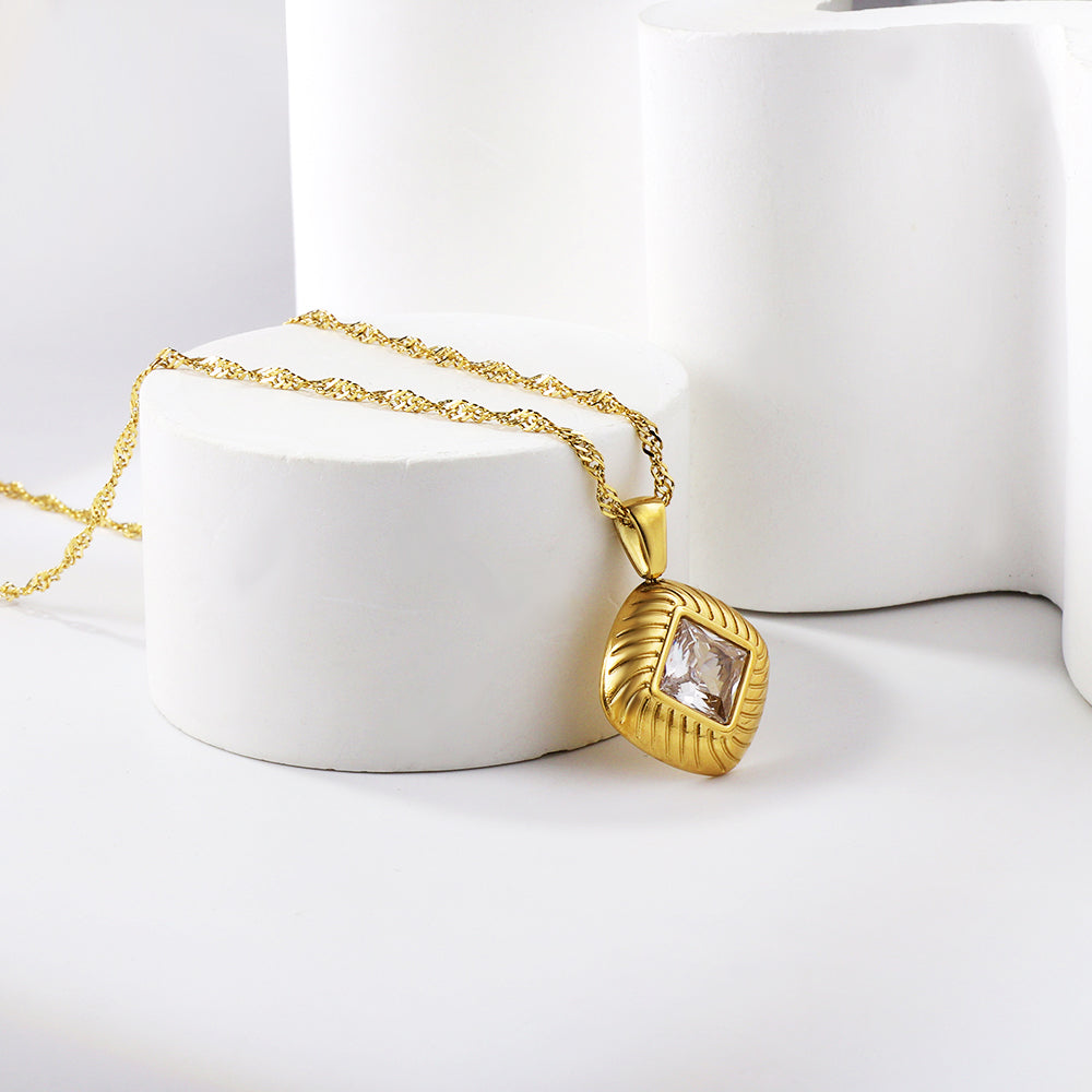 Square pendant necklace with white diamonds 40+5cm asonjewelry