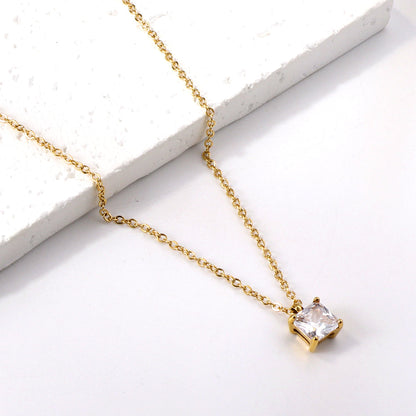 White & Pink & Olive Green Square Diamond Pendant Necklace 42+5cm asonjewelry