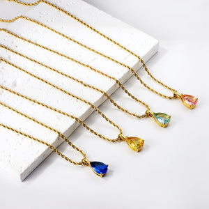 Multi-color Drop Diamond Pendant Necklace 40+5cm