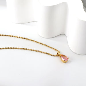 Pink & Blue & Aquamarine & Lake Blue & Yellow Teardrop Diamond Pendant Necklace 40+5cm