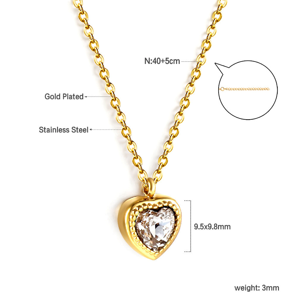 White & Black & Red & Green Heart Diamond Pendant Necklace 40+5cm asonjewelry