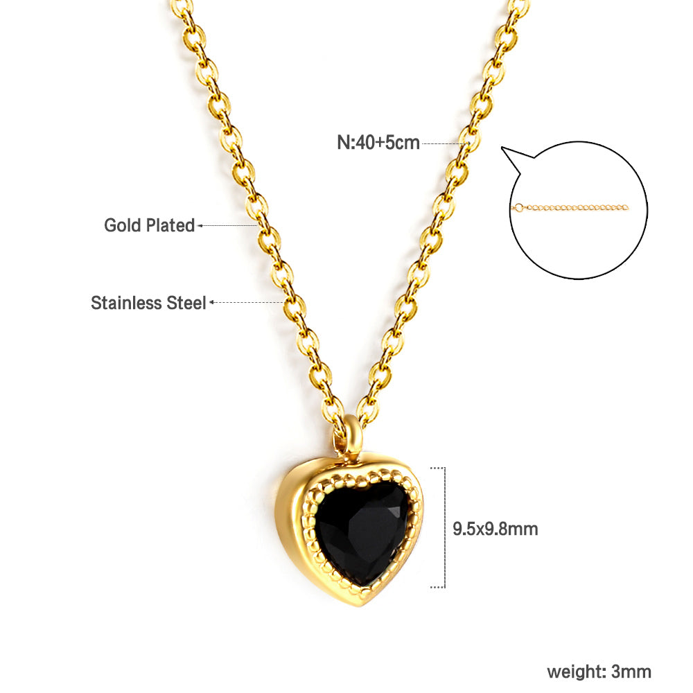 White & Black & Red & Green Heart Diamond Pendant Necklace 40+5cm asonjewelry