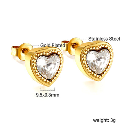 Heart-shaped earrings with CZ, four colors asonjewelry