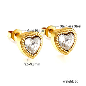 Heart-shaped earrings with CZ, four colors