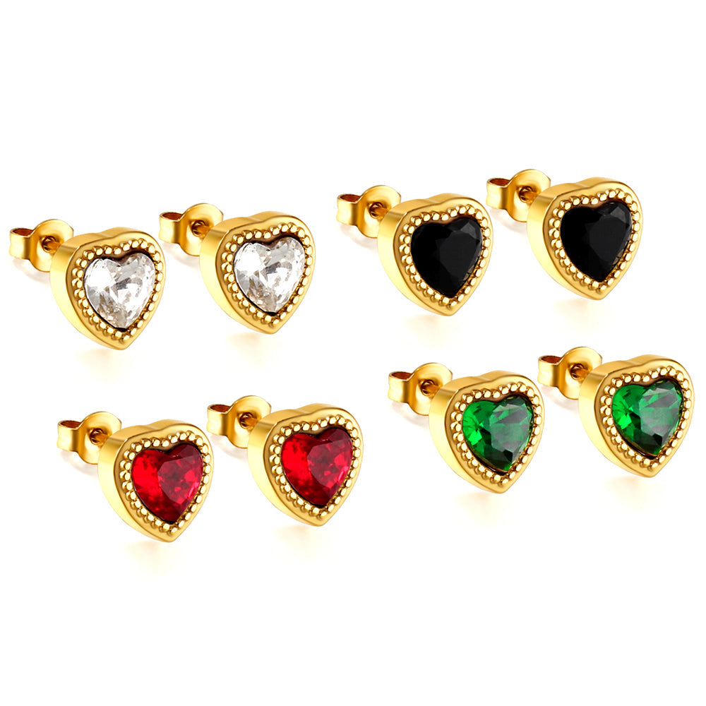 Heart-shaped earrings with CZ, four colors asonjewelry